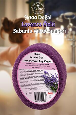 Ma'Vessa Doğal Lavanta Özlü Süngerli Sabun,Lavanta Özlü Sabunlu Vücut Duş Süngeri, Banyo Lifi 125 gr