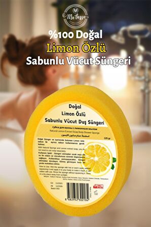 Ma'Vessa Doğal Limon Özlü Süngerli Sabun, Limon Özlü Sabunlu Vücut Duş Süngeri, Banyo Lifi 125 gr