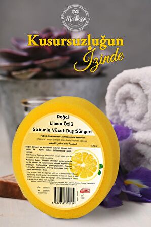 Ma'Vessa Doğal Limon Özlü Süngerli Sabun, Limon Özlü Sabunlu Vücut Duş Süngeri, Banyo Lifi 125 gr