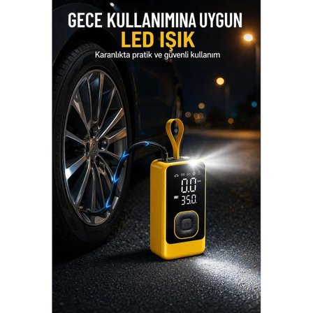 Taşınabilir Hava Pompası Dijital Ekranlı LED Işıklı Type-C Şarjlı Araç Bisiklet Top Lastik Şişirme Kompresörü