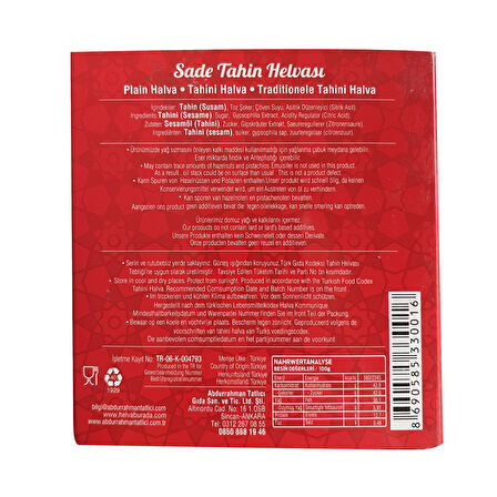 Abdurrahman Tatlıcı Tahin Helva Sade 300 gr x 3 Adet