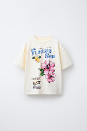 Florida Sun Baskılı Kız Çocuk  %100 Pamuk Tişört