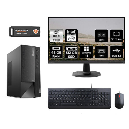 LENOVO Neo 50T M01ATXD142 i3 12100 48GB RAM 512GB SSD 21.5" W11P MASAÜSTÜ PC