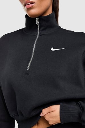 Nike Sportswear Fleece Crop Oversize kesim Çeyrek Fermuar Siyah Kadın Sweatshrit