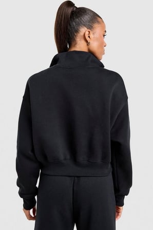 Nike Sportswear Fleece Crop Oversize kesim Çeyrek Fermuar Siyah Kadın Sweatshrit