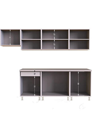 Oya Hazır Mutfak Dolabı 260 Cm - Tezgah Dahil-ceviz - Beyaz