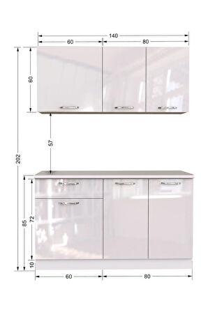 Esin Hazır Mutfak Dolabı 140 Cm -tezgah Dahil - Parlak Beyaz