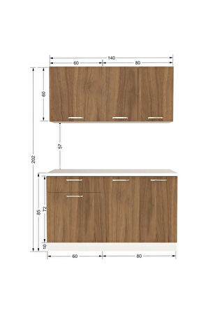 Inci Hazır Mutfak Dolabı 140 Cm - Tezgah Dahil - Ceviz