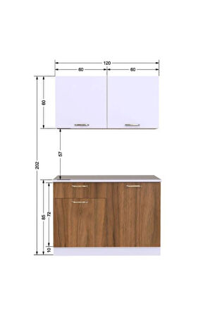 Adel Hazır Mutfak Dolabı 120 cm Tezgah Dahil Değil Ceviz Beyaz