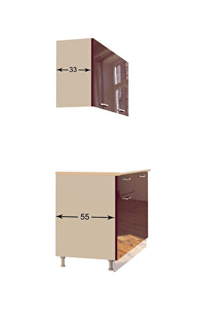 Bade Hazır Mutfak Dolabı 120cm - Tezgah Dahil-parlak Mürdüm