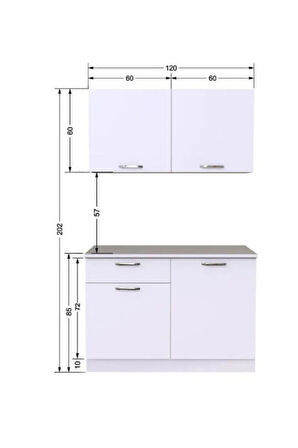 Ela Hazır Mutfak Dolabı 120 Cm - Tezgah Dahil Değil Beyaz