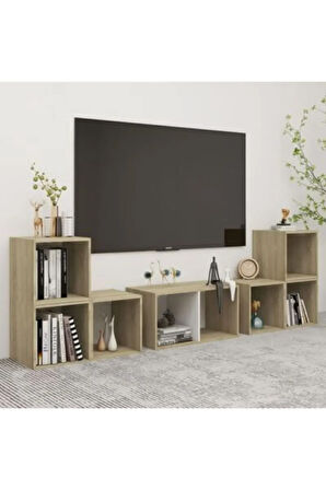 Tdesıgno Avcı Kitaplıklı Televizyon Sehpası - Ünitesi -kitaplık-beyaz 180 Cm 8 Raflı