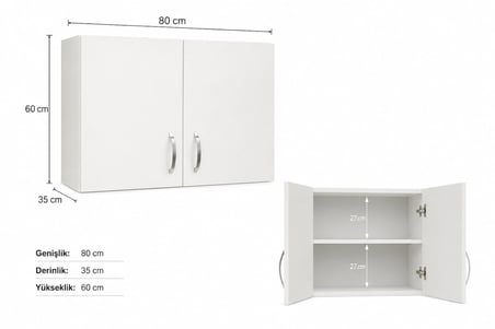 Ate Mutfak Üst Modül - Dolap 80 Cm Beyaz