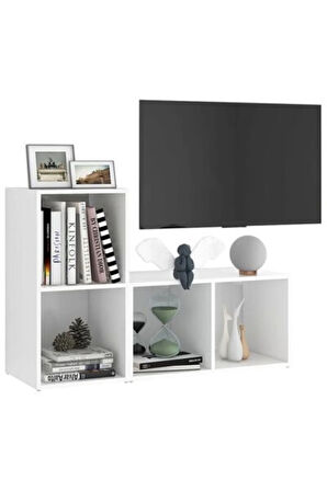 Tdesıgno Belgin Kitaplıklı Televizyon Sehpası - Ünitesi -kitaplık-beyaz 90 Cm 4 Raflı