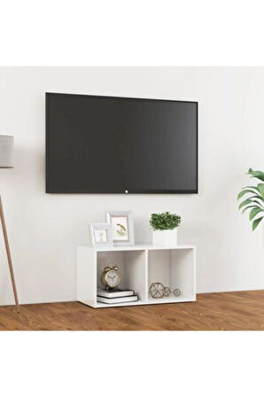 Tdesıgno Utku Televizyon Sehpası - Ünitesi -kitaplık-beyaz 72 cm 2 Raflı
