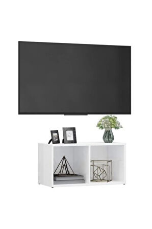 Tdesıgno Utku Televizyon Sehpası - Ünitesi -kitaplık-beyaz 72 cm 2 Raflı
