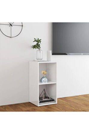 Tdesıgno Utku Televizyon Sehpası - Ünitesi -kitaplık-beyaz 72 cm 2 Raflı