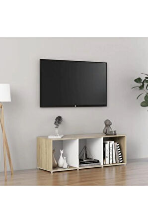 Tdesıgno Nur Televizyon Sehpası - Ünitesi -kitaplık-beyaz 108 Cm 3 Raflı
