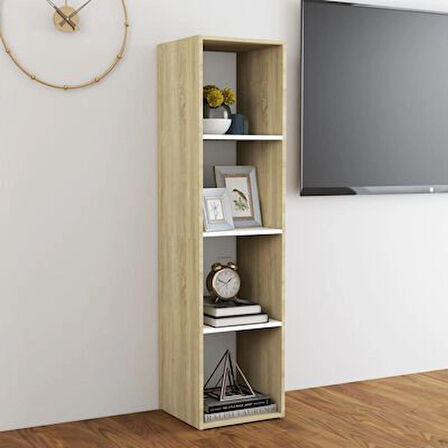 Tdesıgno Eda Televizyon Sehpası - Ünitesi -kitaplık-meşe Beyaz 144 Cm 4 Raflı