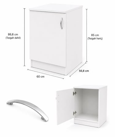 Ate Mutfak Alt Modül 60 Cm Beyaz Tezgah Dahil