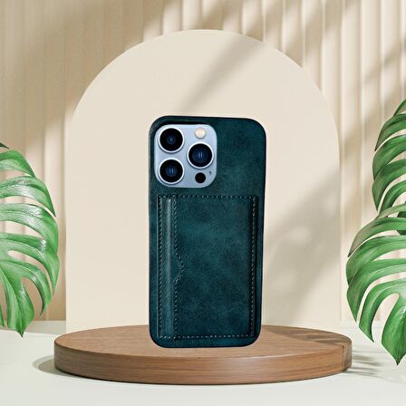 İPHONE 14 PRO MAX TLP KARTLIKLI STANDLI GLASE LÜX DERİ KILIF