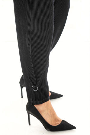 Büyük Beden Fitilli Kadife Mom Lastikli Yüksek Bel Paça Detaylı Kadın Pantolon