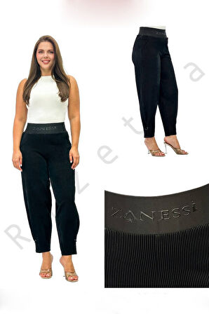 Büyük Beden Fitilli Kadife Mom Lastikli Yüksek Bel Paça Detaylı Kadın Pantolon