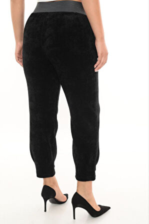 Büyük Beden Fitilli Kadife Mom Lastikli Yüksek Bel Paça Detaylı Kadın Pantolon