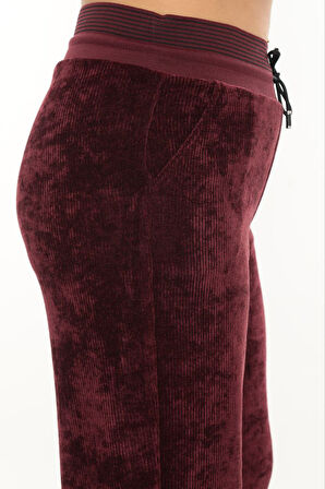 Büyük Beden Fitilli Kadife Mom Lastikli Yüksek Bel Kadın Pantolon