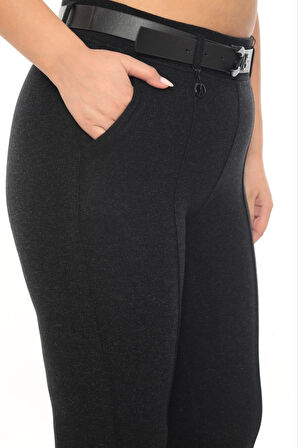 Büyük Beden Kaşmir Toparlayıcı Yüksek Bel Kemerli Dar Paça Kadın Pantolon