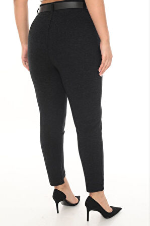 Büyük Beden Kaşmir Toparlayıcı Yüksek Bel Kemerli Dar Paça Kadın Pantolon