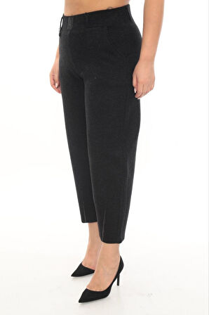 Büyük Beden Kaşmir Mom Yüksek Bel Paça Detaylı Kadın Pantolon
