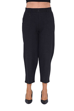 Büyük Beden Kaşmir Mom Yüksek Bel Paça Detaylı Kadın Pantolon