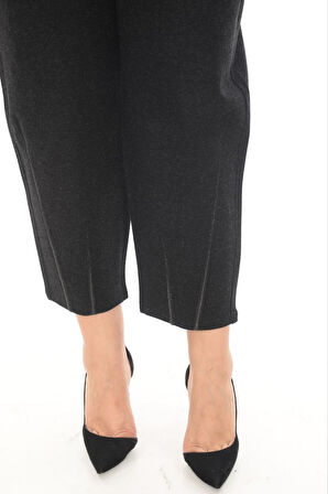 Büyük Beden Kaşmir Mom Yüksek Bel Paça Detaylı Kadın Pantolon