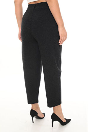 Büyük Beden Kaşmir Mom Yüksek Bel Paça Detaylı Kadın Pantolon