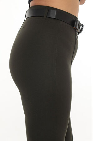 Büyük Beden Toparlayıcı Yüksek Bel Kemerli İspanyol Paça Örme Kadın Pantolon