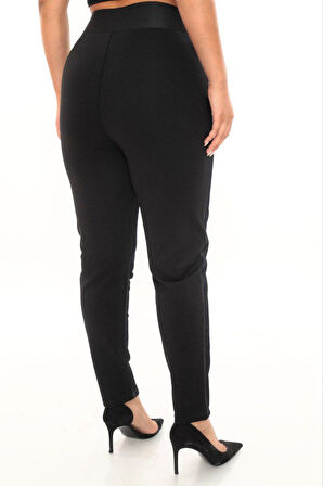 Büyük Beden Deri Görünümlü Mom Yüksek Bel Örme Kadın Pantolon