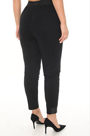 Büyük Beden Mom Lastikli Yüksek Bel Dar Paça Taş Detaylı Örme Kadın Pantolon