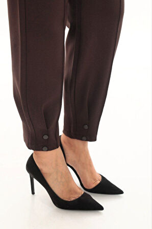 Büyük Beden Toparlayıcı Yüksek Bel Mom Paça Detaylı Örme Kadın Pantolon