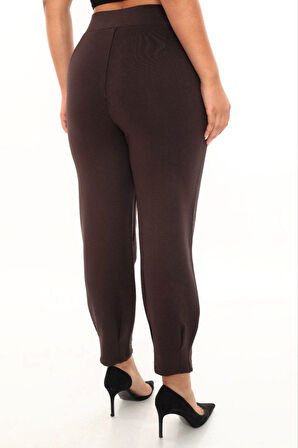 Büyük Beden Toparlayıcı Yüksek Bel Mom Paça Detaylı Örme Kadın Pantolon