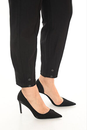 Büyük Beden Toparlayıcı Yüksek Bel Mom Paça Detaylı Örme Kadın Pantolon