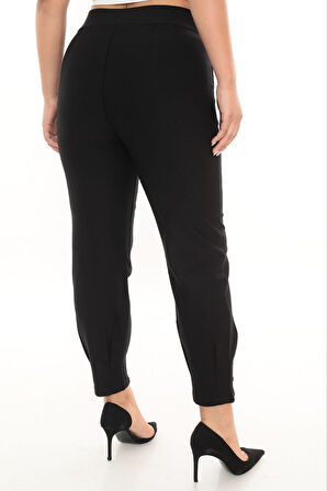 Büyük Beden Toparlayıcı Yüksek Bel Mom Paça Detaylı Örme Kadın Pantolon