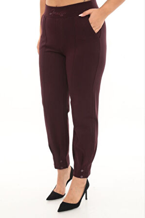 Büyük Beden Toparlayıcı Yüksek Bel Mom Paça Detaylı Örme Kadın Pantolon