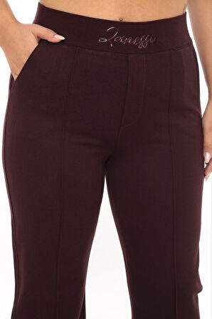 Büyük Beden Toparlayıcı Yüksek Bel Mom Paça Detaylı Örme Kadın Pantolon