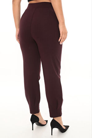 Büyük Beden Toparlayıcı Yüksek Bel Mom Paça Detaylı Örme Kadın Pantolon