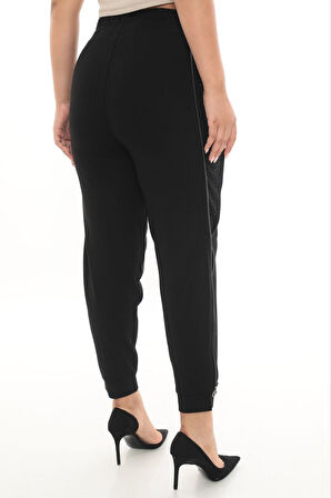 Büyük Beden Mom Yüksek Bel Taş Detaylı Boru Paça Örme Kadın Pantolon