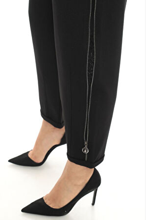 Büyük Beden Mom Yüksek Bel Fermuar Detaylı Örme Kadın Pantolon