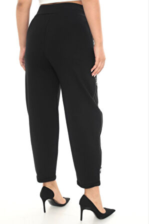 Büyük Beden Mom Yüksek Bel Fermuar Detaylı Örme Kadın Pantolon