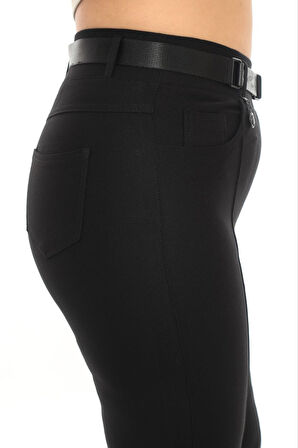 Büyük Beden Toparlayıcı Kemerli Yüksek Bel Boru Paça Örme Kadın Pantolon