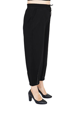 Büyük Beden Mom Yüksek Bel Paça Detaylı Örme Kadın Pantolon